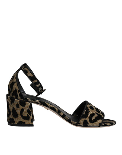 Dolce & Gabbana Gold Leopard Ankle Strap Heels Sandals