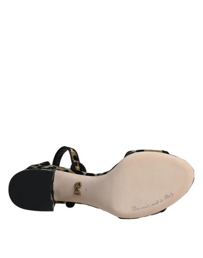 Dolce & Gabbana Gold Leopard Ankle Strap Heels Sandals