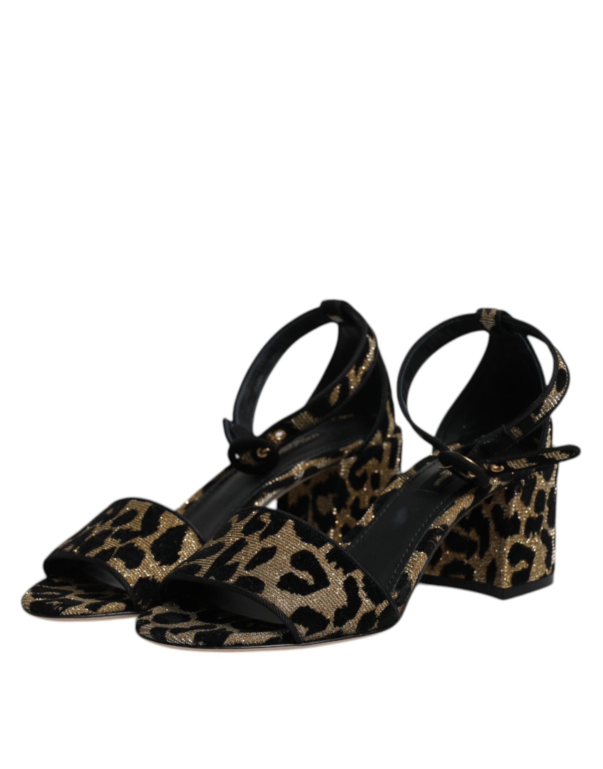 Dolce & Gabbana Gold Leopard Ankle Strap Heels Sandals
