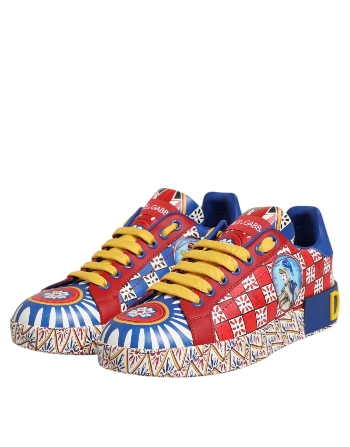 Dolce & Gabbana Portofino Carretto Printed Leather Sneakers