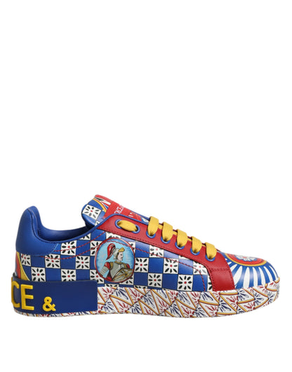 Dolce & Gabbana Portofino Carretto Printed Leather Sneakers