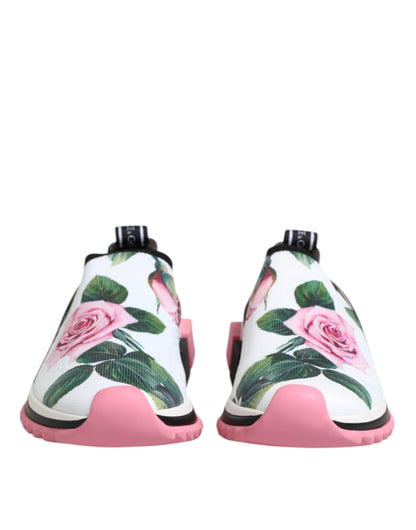 Dolce & Gabbana White Rose Print Sorrento Sneakers