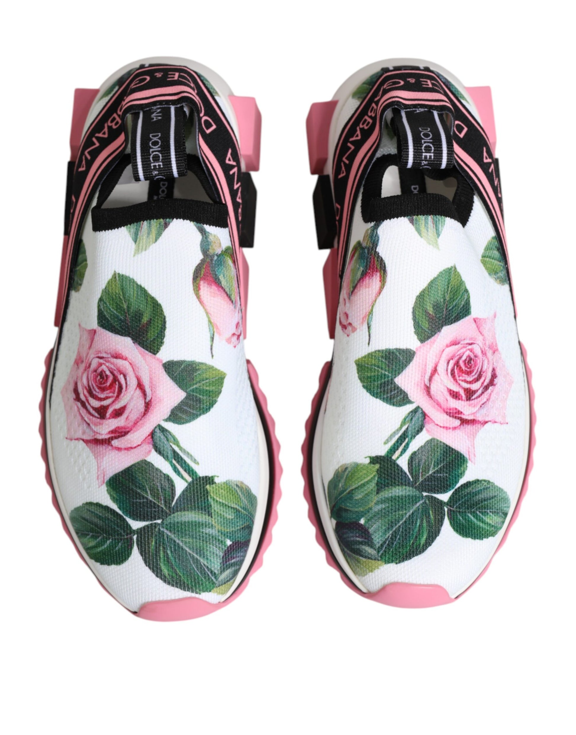 Dolce & Gabbana White Rose Print Sorrento Sneakers
