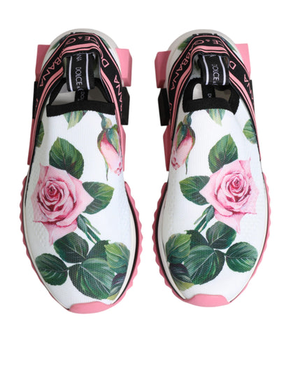 Dolce & Gabbana White Rose Print Sorrento Sneakers
