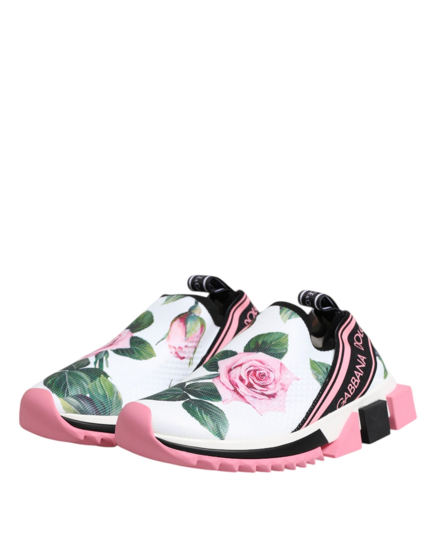 Dolce & Gabbana White Rose Print Sorrento Sneakers