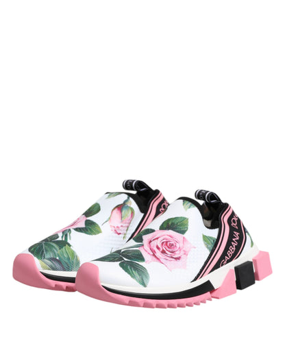 Dolce & Gabbana White Rose Print Sorrento Sneakers