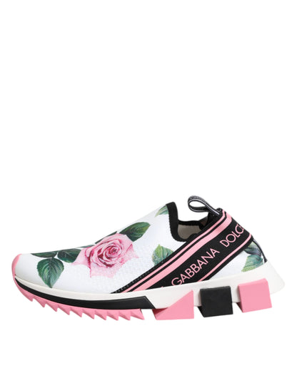 Dolce & Gabbana White Rose Print Sorrento Sneakers