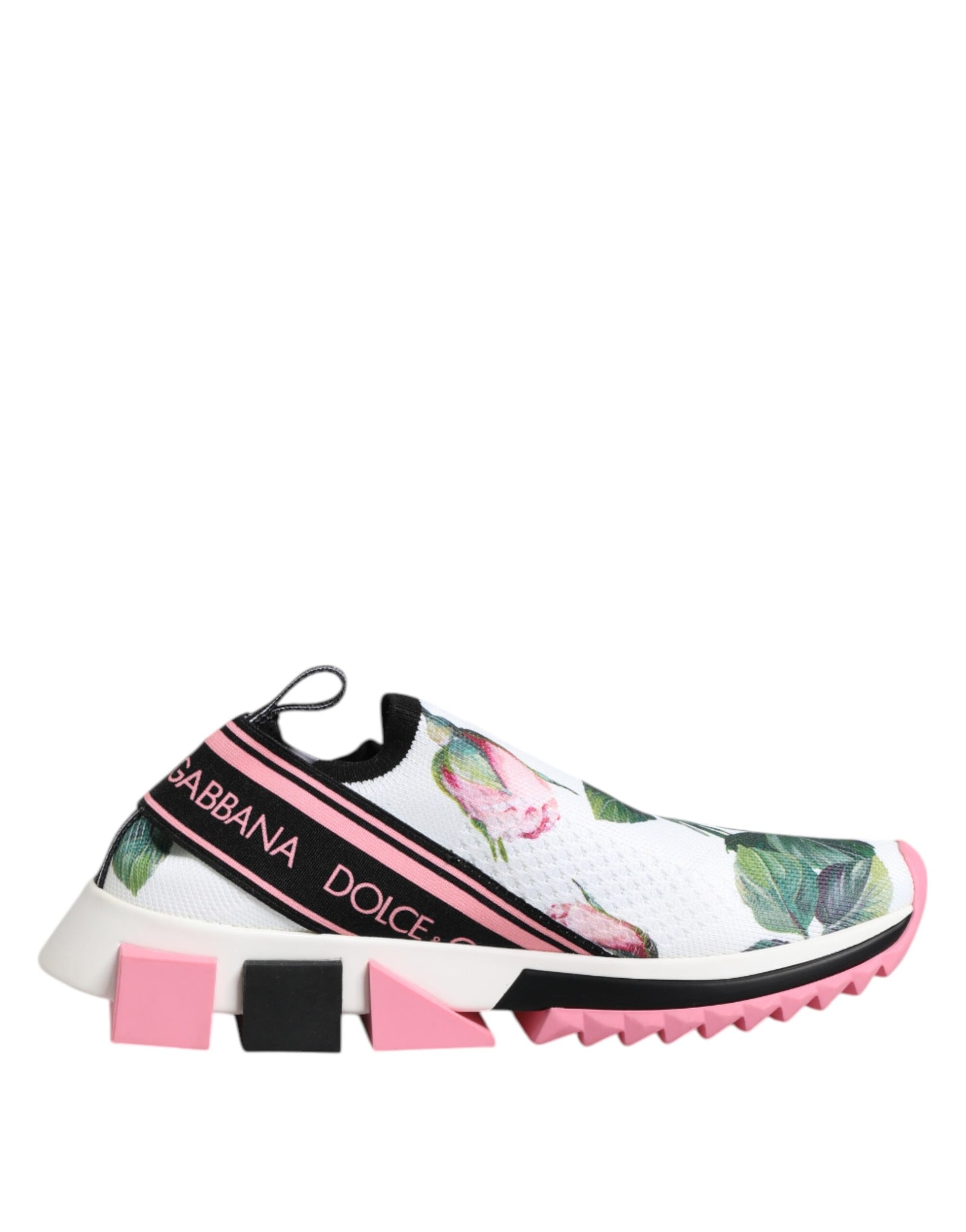Dolce & Gabbana White Rose Print Sorrento Sneakers