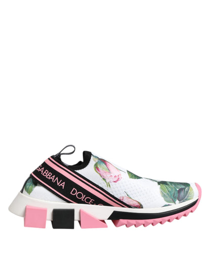Dolce & Gabbana White Rose Print Sorrento Sneakers