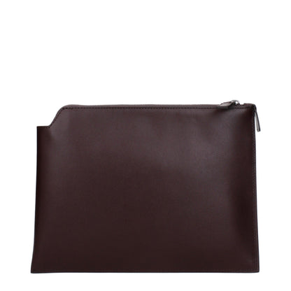 Pineider Brown Leather Clutch Bag