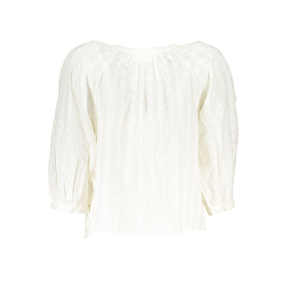 Desigual White Cotton Shirt - Vibrant V-Neck with Bold Contrast