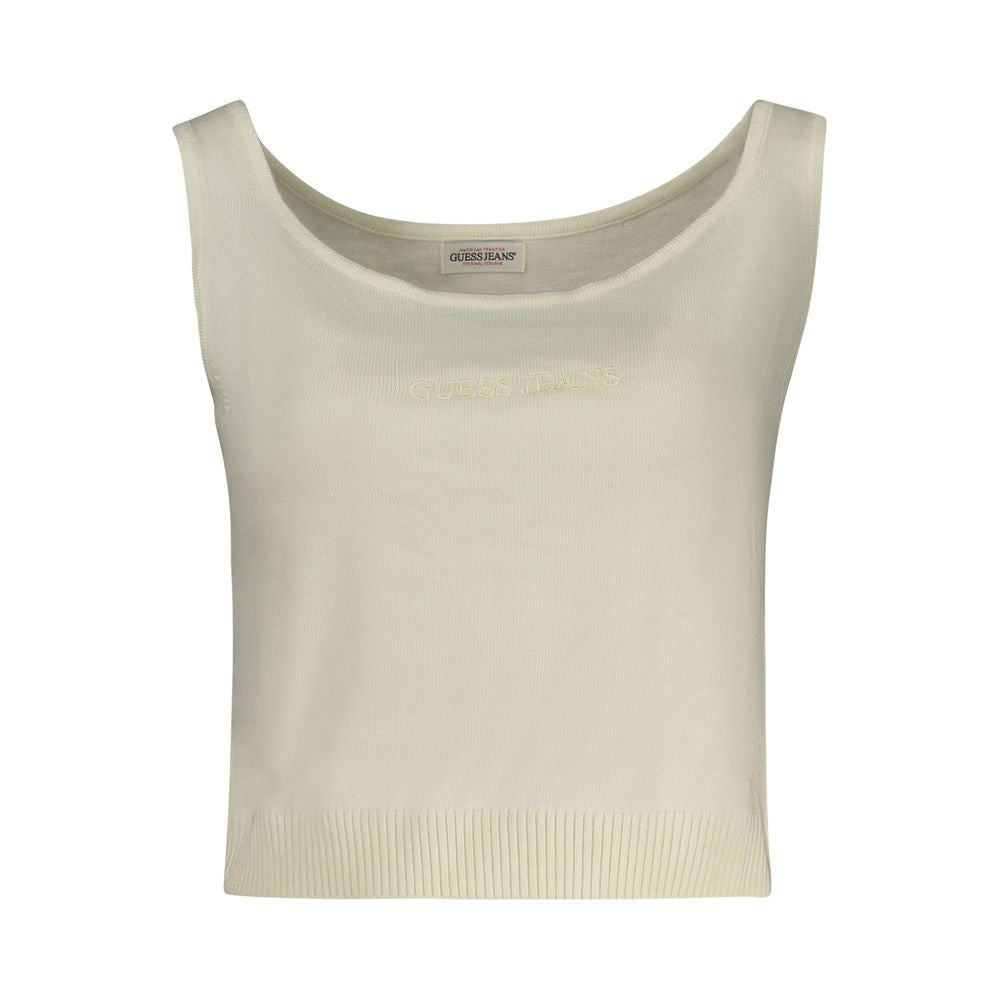 Guess Jeans White Polyester Wide Neck Tank Top