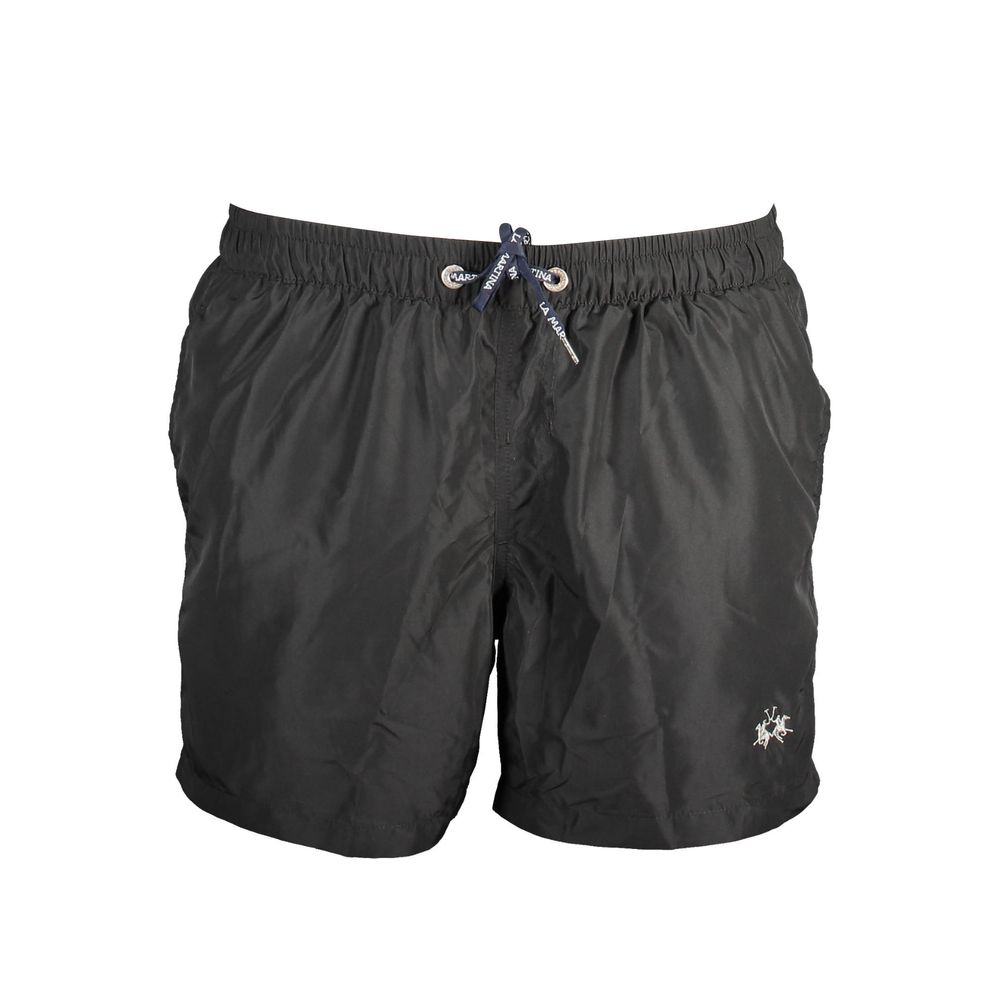 La Martina Black Polyester Swimwear - Stylish Swim Boxer with Pockets