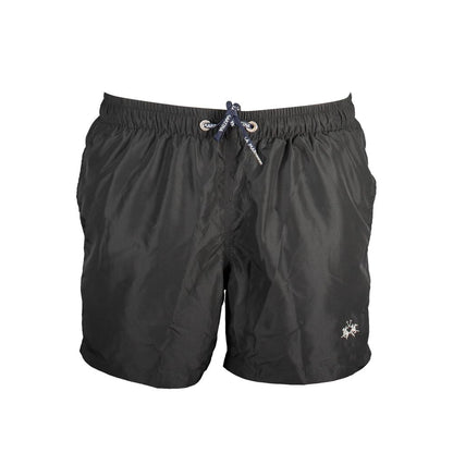 La Martina Black Polyester Swimwear - Stylish Swim Boxer with Pockets