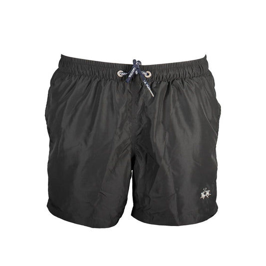 La Martina Black Polyester Swimwear - Stylish Swim Boxer with Pockets