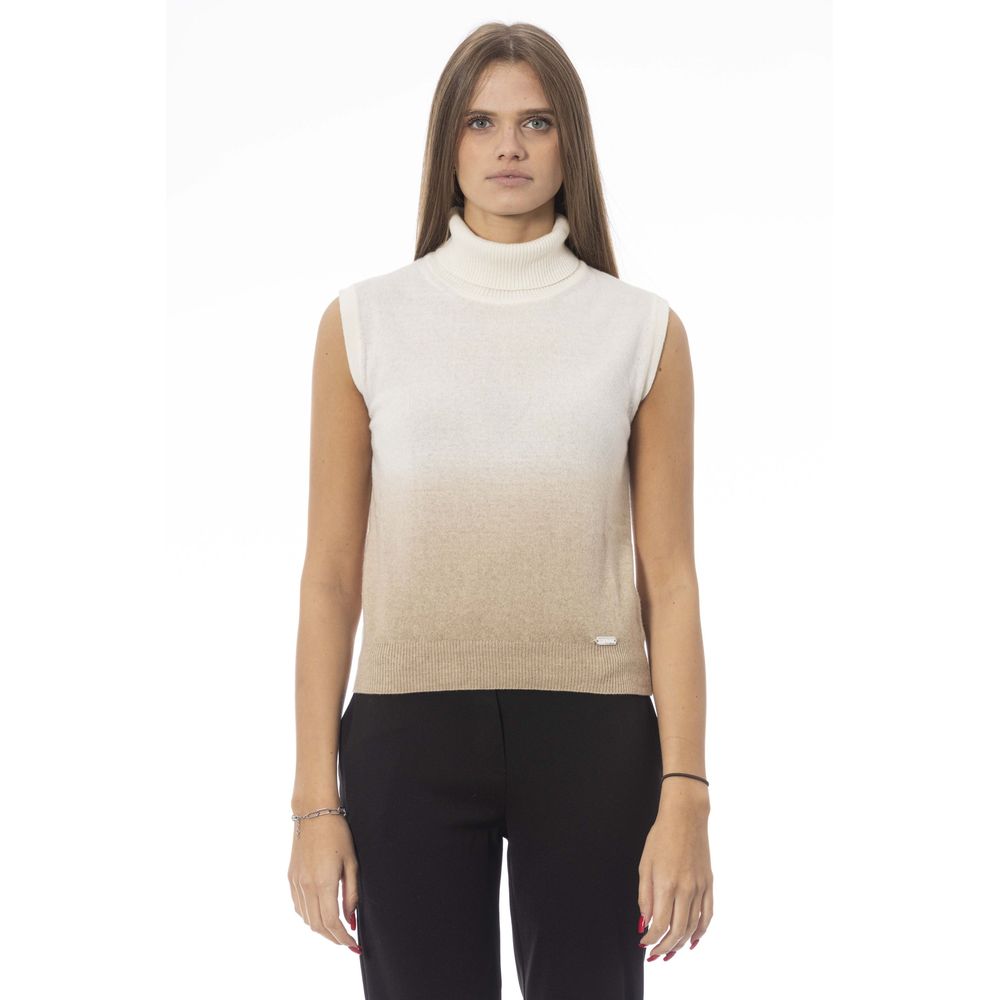 Baldinini Trend White Wool Sleeveless Turtleneck Vest