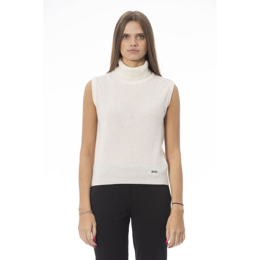 Baldinini Trend White Wool Sleeveless Turtleneck Vest