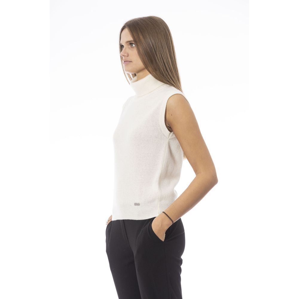 Baldinini Trend White Wool Sleeveless Turtleneck Vest