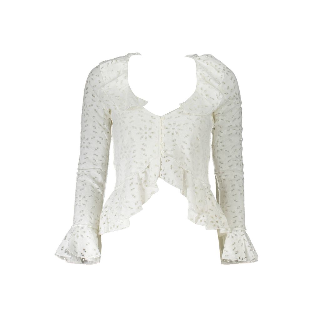 Desigual Long Sleeve White Cotton Blouse