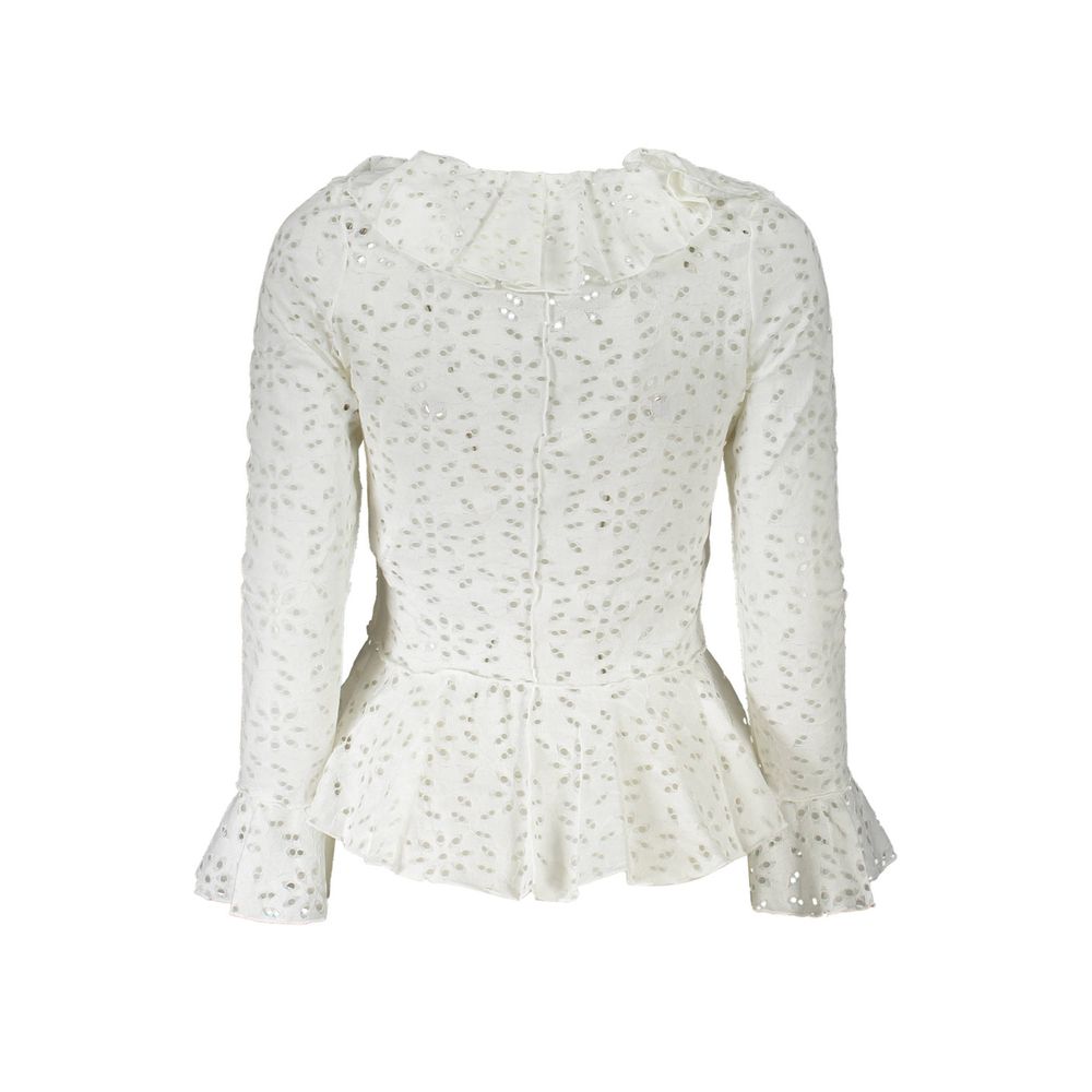Desigual Long Sleeve White Cotton Blouse