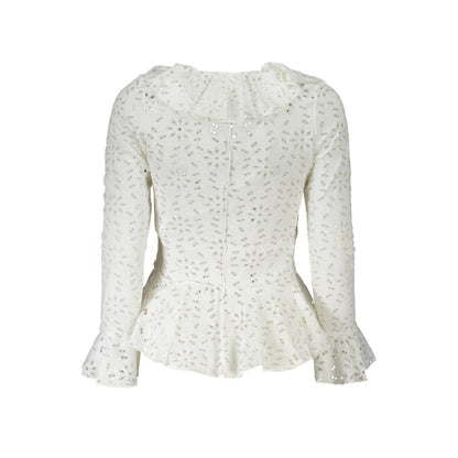 Desigual Long Sleeve White Cotton Blouse