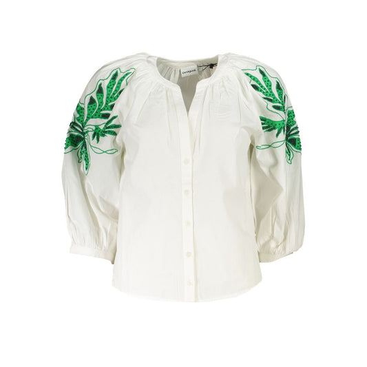 Desigual White Polyester 3/4 Sleeve Shirt with Contrast Details