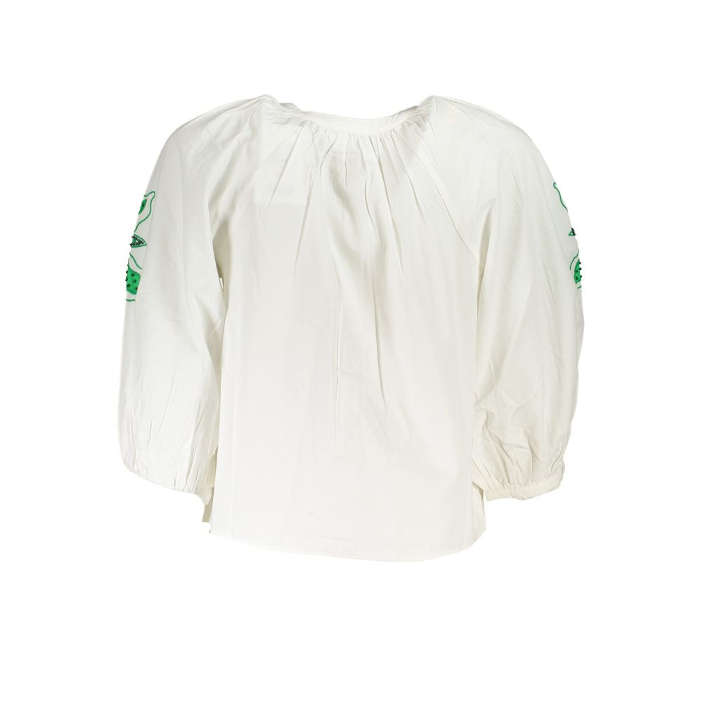 Desigual White Polyester 3/4 Sleeve Shirt with Contrast Details
