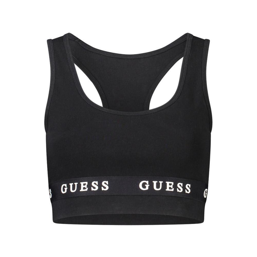 Guess Jeans Black Cotton Racer Back Sports Crop Top