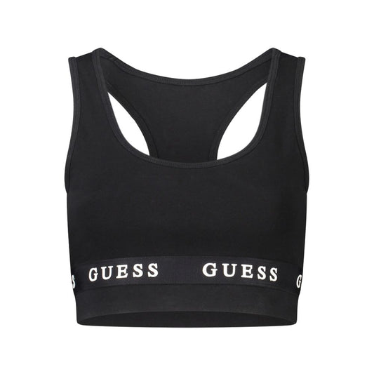 Guess Jeans Black Cotton Racer Back Sports Crop Top