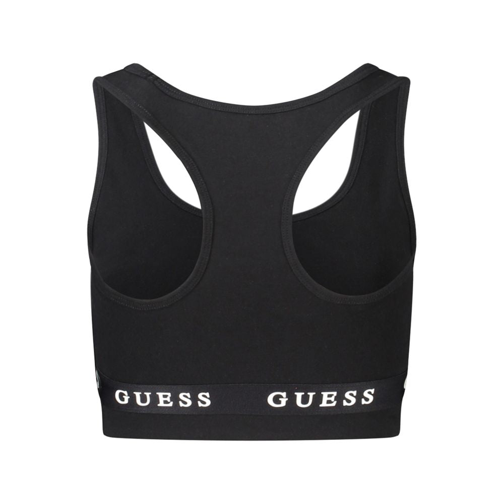 Guess Jeans Black Cotton Racer Back Sports Crop Top