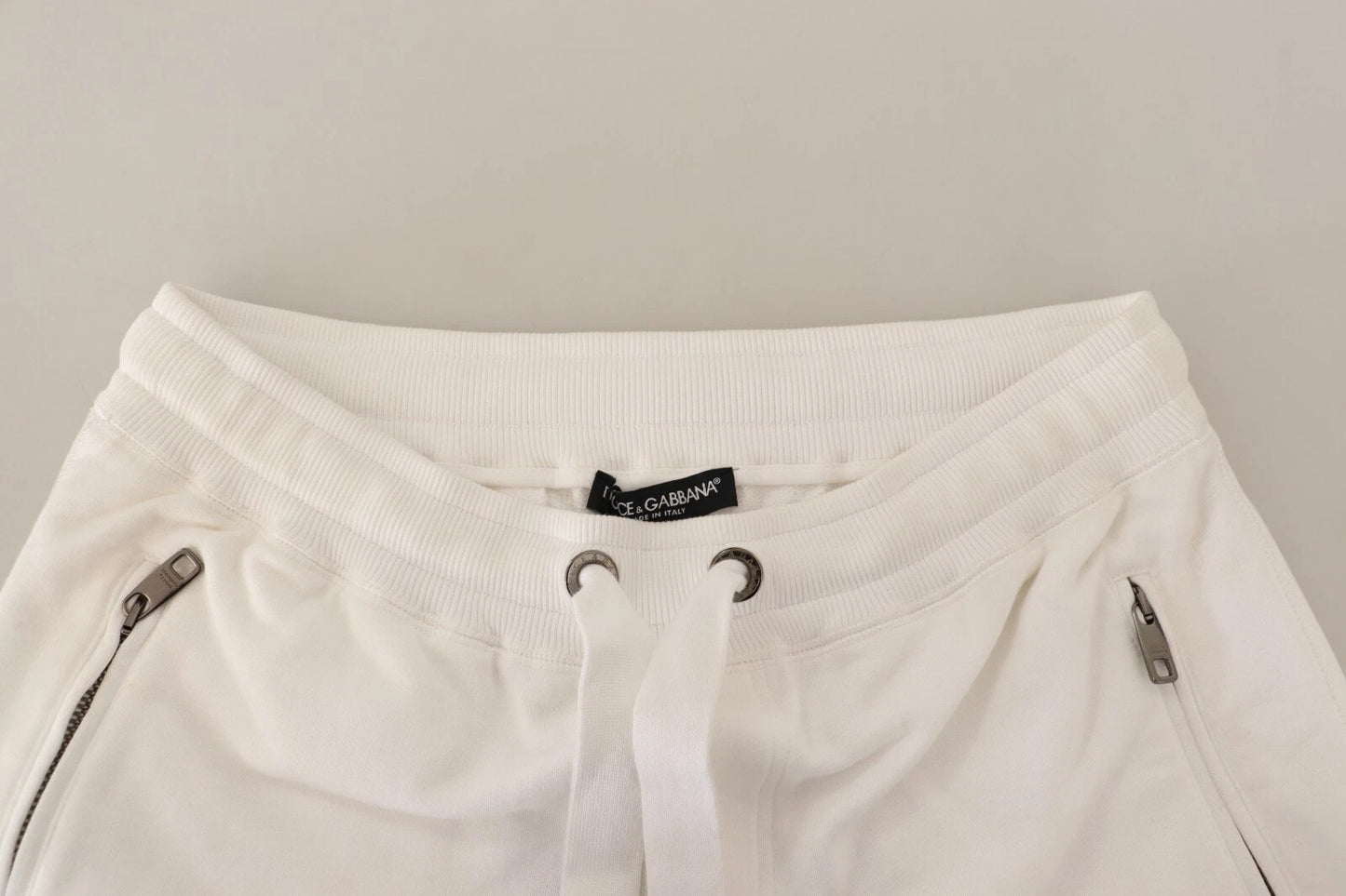 Dolce & Gabbana White Cotton Logo Patch Jogging Pants