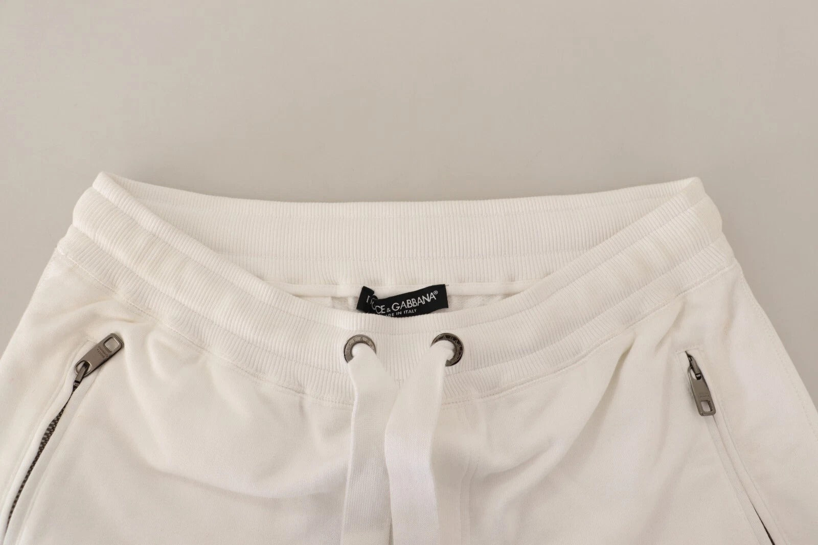 Dolce & Gabbana White Cotton Logo Patch Jogging Pants