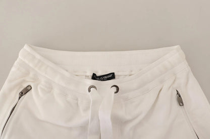 Dolce & Gabbana White Cotton Logo Patch Jogging Pants