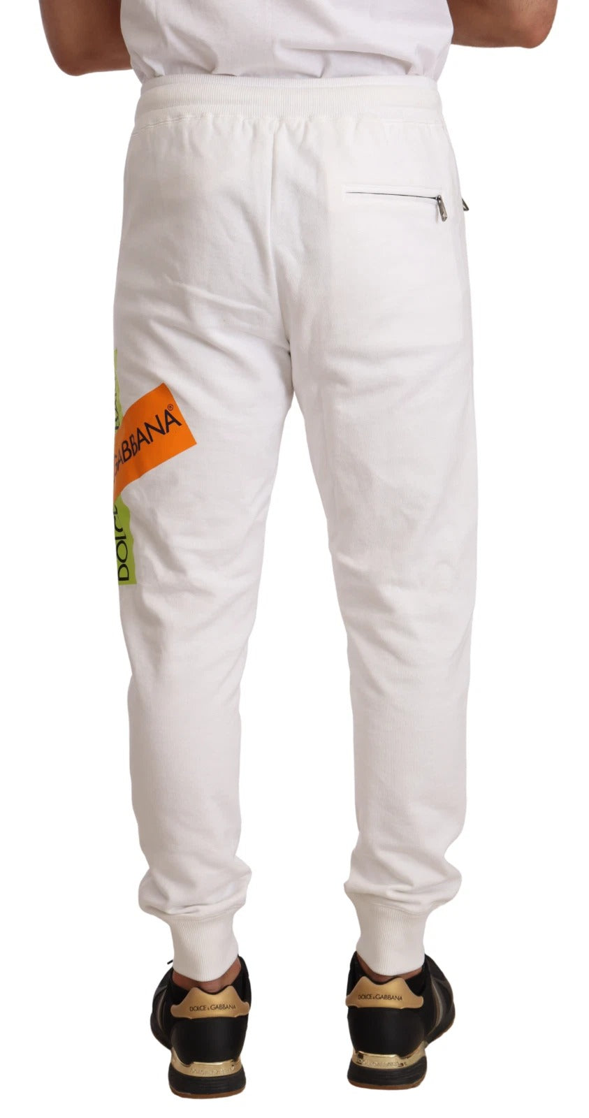 Dolce & Gabbana White Cotton Logo Patch Jogging Pants