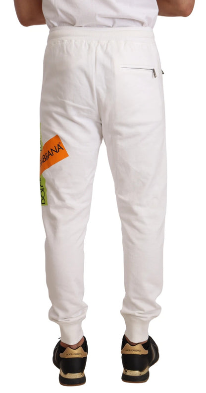 Dolce & Gabbana White Cotton Logo Patch Jogging Pants