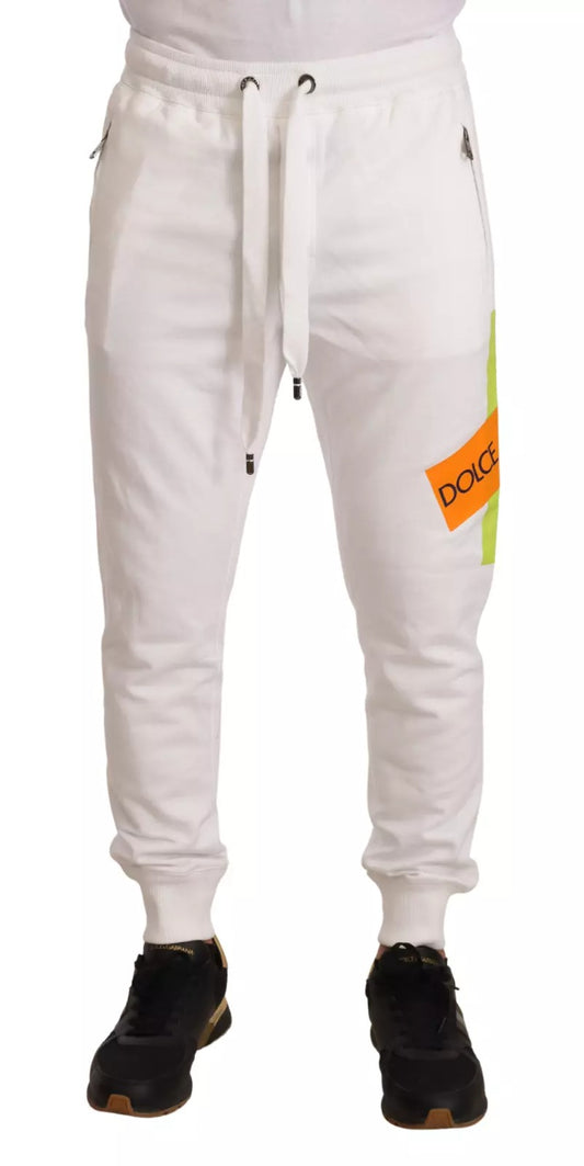 Dolce & Gabbana White Cotton Logo Patch Jogging Pants