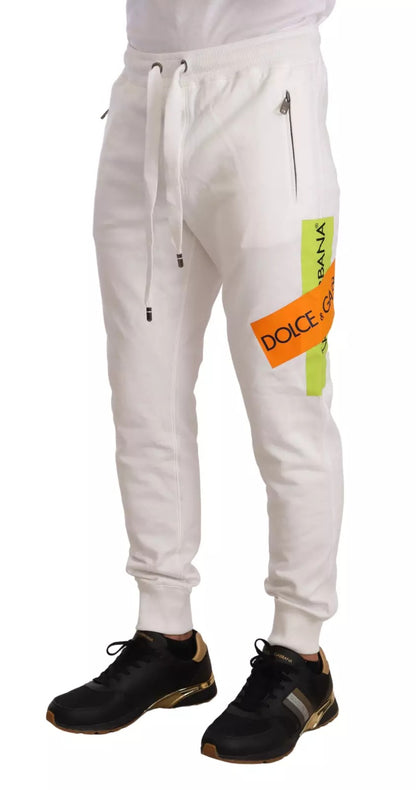Dolce & Gabbana White Cotton Logo Patch Jogging Pants
