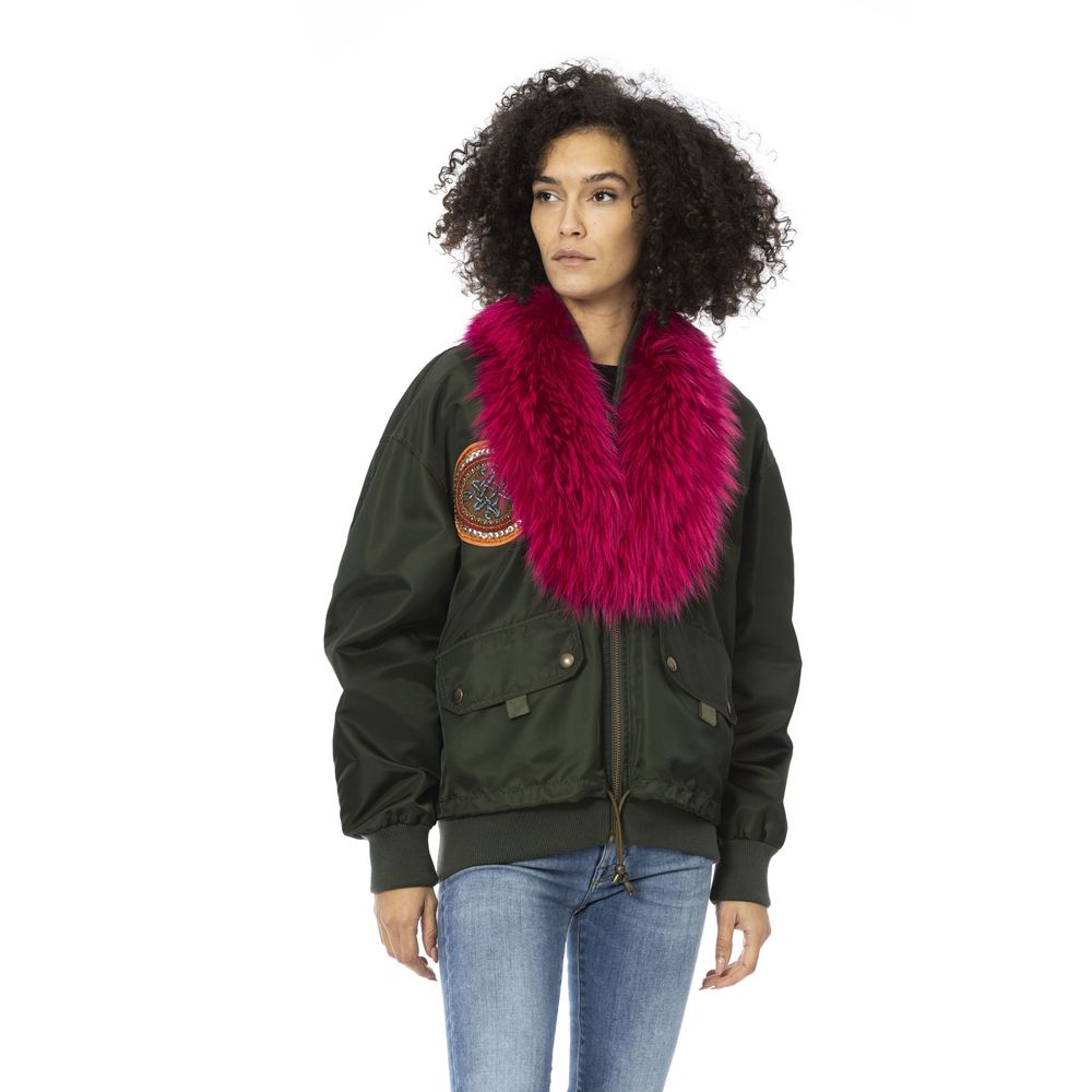 Mr&Mrs Italy Green Polyamide Short Bomber Jacket with Fur Hood