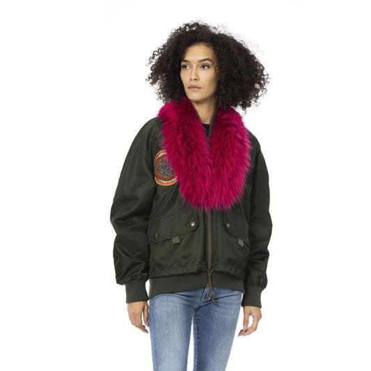 Mr&Mrs Italy Green Polyamide Short Bomber Jacket with Fur Hood