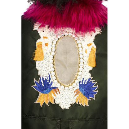 Mr&Mrs Italy Green Polyamide Short Bomber Jacket with Fur Hood