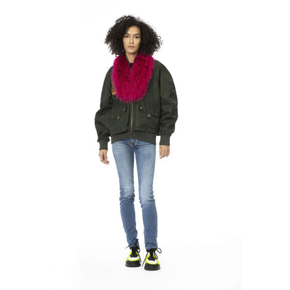 Mr&Mrs Italy Green Polyamide Short Bomber Jacket with Fur Hood
