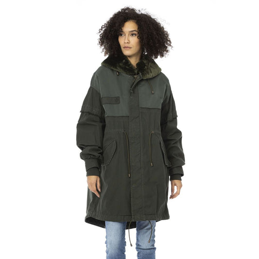Mr&Mrs Italy Green Cotton Long Parka with Fur Hood