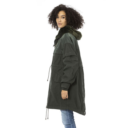 Mr&Mrs Italy Green Cotton Long Parka with Fur Hood
