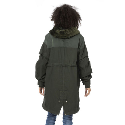 Mr&Mrs Italy Green Cotton Long Parka with Fur Hood
