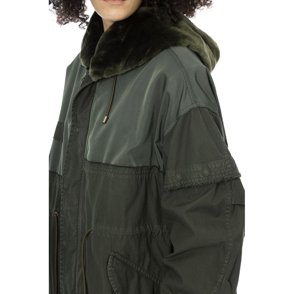 Mr&Mrs Italy Green Cotton Long Parka with Fur Hood