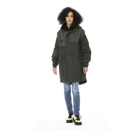 Mr&Mrs Italy Green Cotton Long Parka with Fur Hood