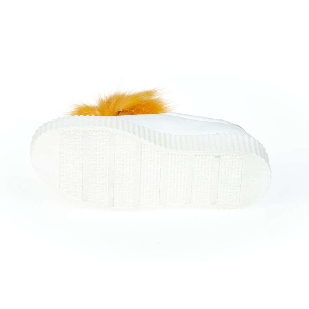 Mr&Mrs Italy White Textile Women Sneaker with Fur Pom Poms