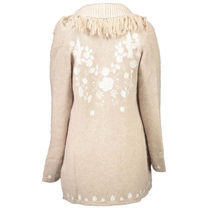 Blugirl Beige Wool Cardigan with Embroidery and Belt