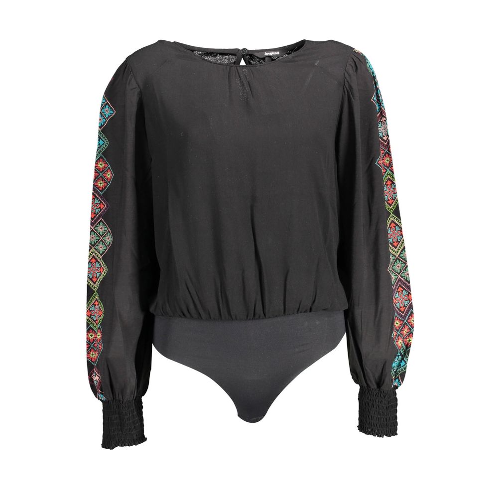 Desigual Black Elastane Bodysuit: Embrace Bold Elegance