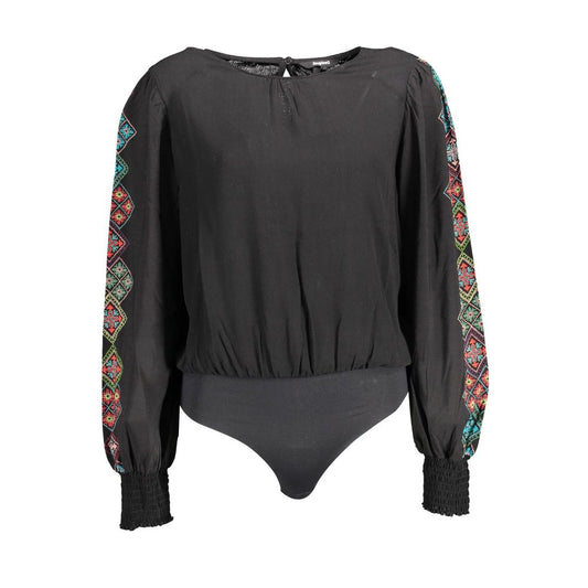 Desigual Black Elastane Bodysuit: Embrace Bold Elegance